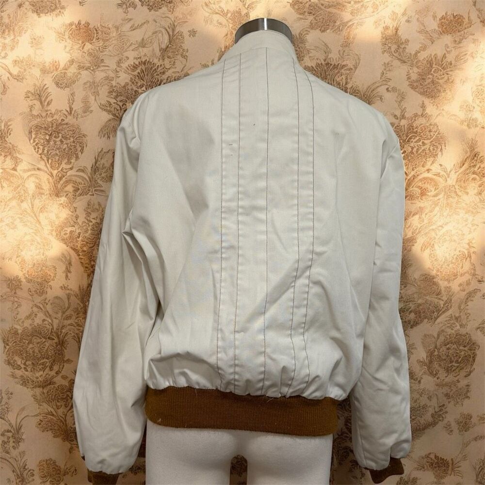Vintage Cream Brown Canvas Aviator Leather Bomber Jacket Coat Medium - Picture 3 of 10